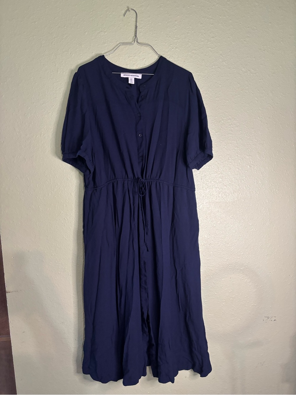 Amazon Essentials Navy Button-Front Midi Dress with Drawstring Waist